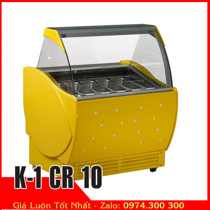 k-1-cr-10 tủ đông kem ý kính cong 10 khay inox