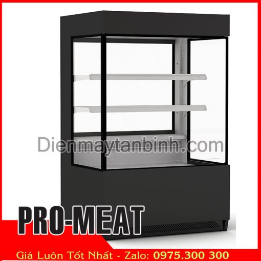 tủ mát trưng bày bê thui, tủ lạnh 4 mặt kính trưng bày thịt bò gà
